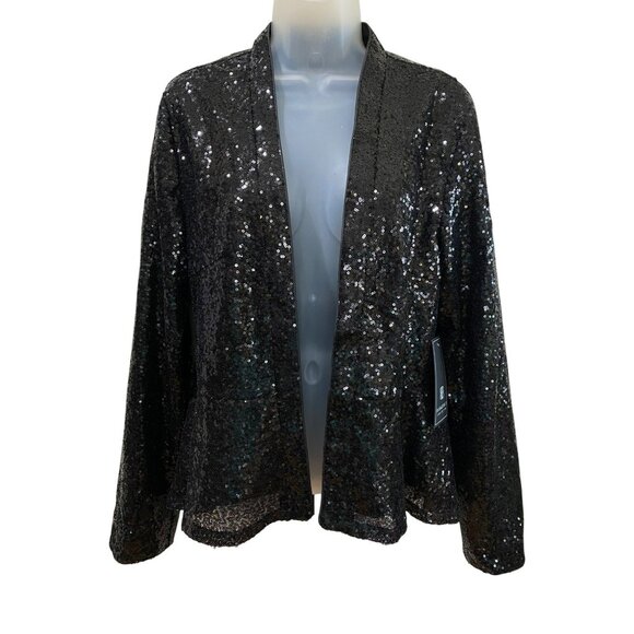 NWT Bagatelle Collection Black Sequin Open Front Blazer Jacket Lined Size M - Picture 2 of 9